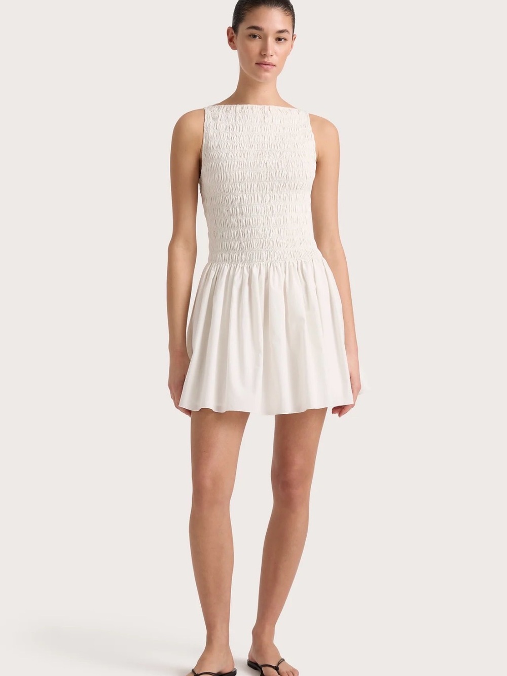 Faithfull the Brand Noa Mini Dress White Smocked Size 10 Still on Website